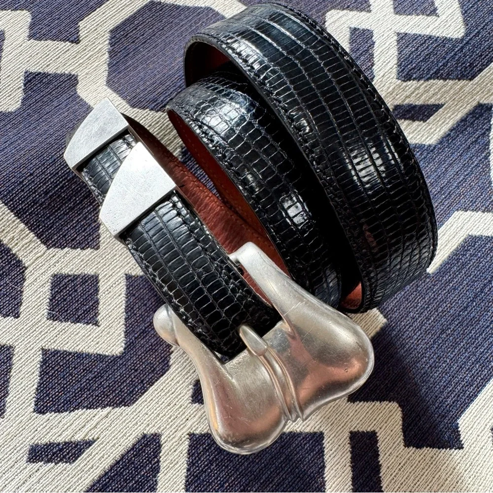 Barry Kieselstein Cord Lizard Belt Sterling Silver 925 Buckle Black